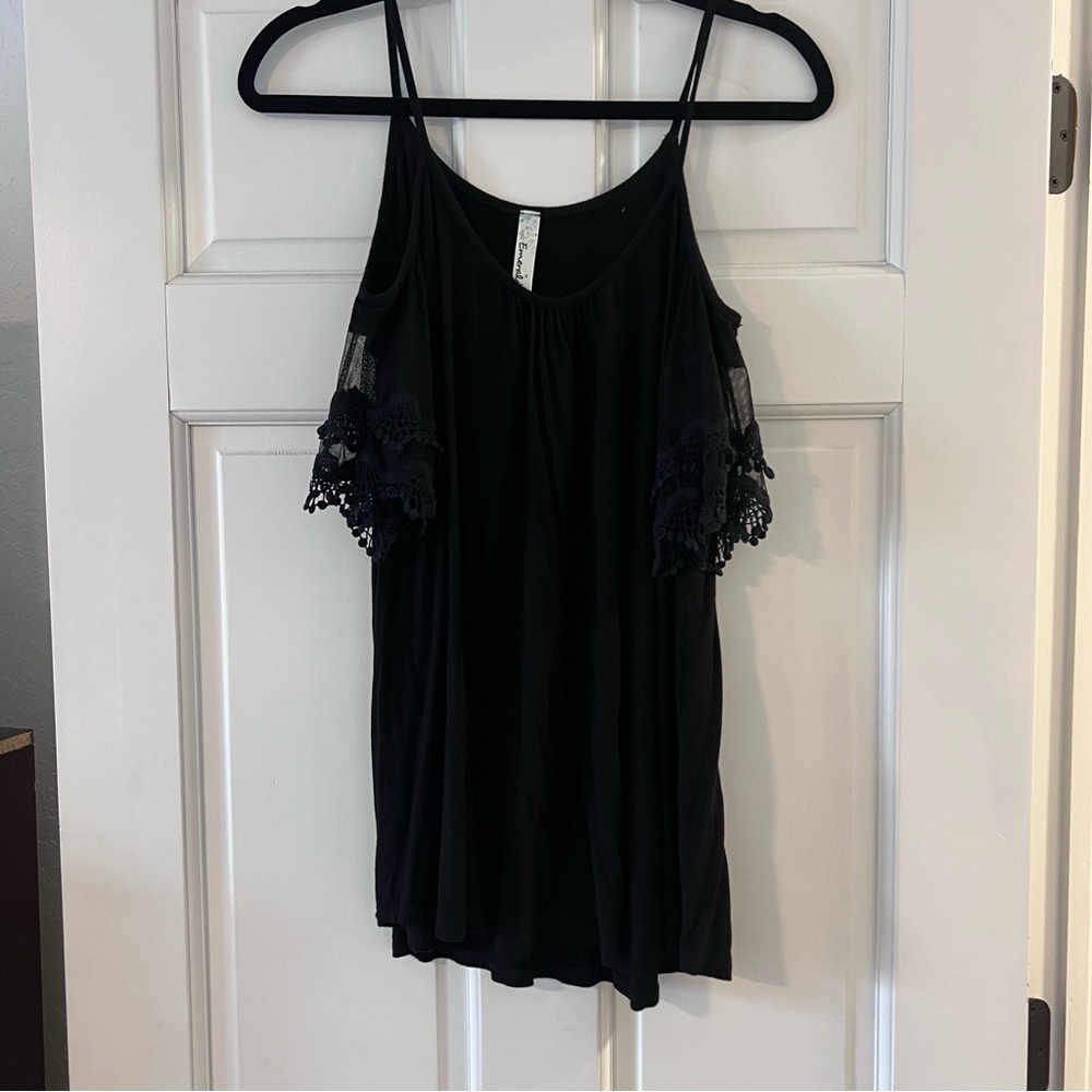 Black Lace Trim Women's Top
